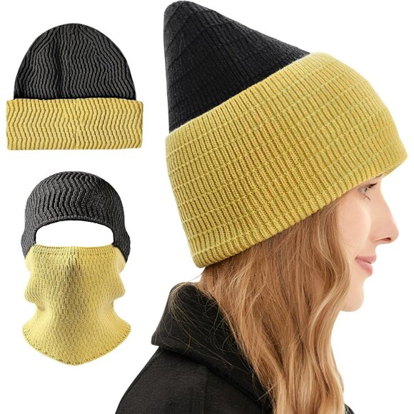 Men's Black Yellow Balaclava Ski Mask Beanie Ski Face Mask Winter Warm Skull Cap